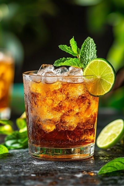 Alcoholic beverages glowing with synthetic food color